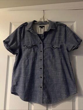 GAP Light Gray/Blue Linen-Blend Shirt